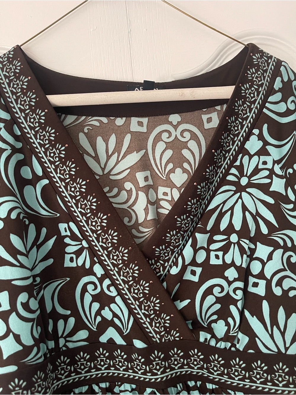 Apt. 9 Brown & Aqua Blue Print Blouse